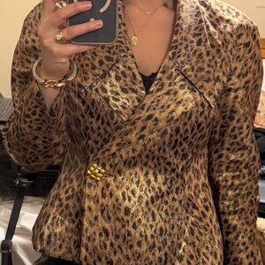 Metallic Leopard Print Wrap Blazer in Brown
